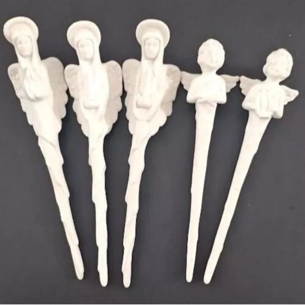 Lot/5 Cherub & Angel Porcelain Icicle Ornaments White 7.5